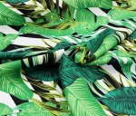 Black and White Striped Green Leaf Pattern Upholstery Fabric