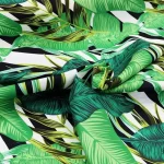 Black and White Striped Green Leaf Pattern Upholstery Fabric