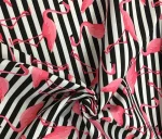 Black and White Striped Pink Flamingo Patterned Upholstery Fabric - Image 3