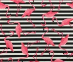 Black and White Striped Pink Flamingo Patterned Upholstery Fabric