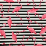 Black and White Striped Pink Flamingo Patterned Upholstery Fabric