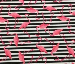 Black and White Striped Pink Flamingo Patterned Upholstery Fabric - Image 4