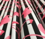 Black and White Striped Pink Flamingo Patterned Upholstery Fabric - Image 8