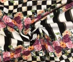 Checked Pink Floral Striped Curtain Fabric - Image 3