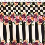 Checked Pink Floral Striped Curtain Fabric