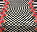 Checked Striped Pink Floral Curtain Fabric - Image 3