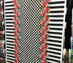 Checked Striped Pink Floral Curtain Fabric