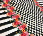 Checked Striped Pink Floral Curtain Fabric - Image 4