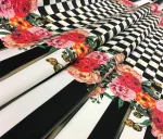 Checked Striped Pink Floral Curtain Fabric - Image 5
