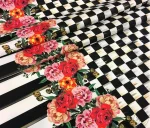 Checked Striped Pink Floral Curtain Fabric - Image 6