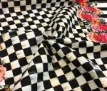 Checked Striped Pink Floral Curtain Fabric - Image 7