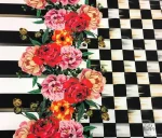 Checked Striped Pink Floral Curtain Fabric - Image 8