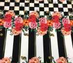 Checkerboard and Floral Patterned Vertical Striped Upholstery Fabric - Image 4