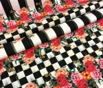 Checkerboard and Floral Patterned Vertical Striped Upholstery Fabric - Image 5