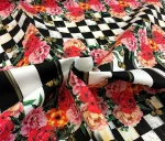 Checkerboard and Floral Patterned Vertical Striped Upholstery Fabric - Image 6