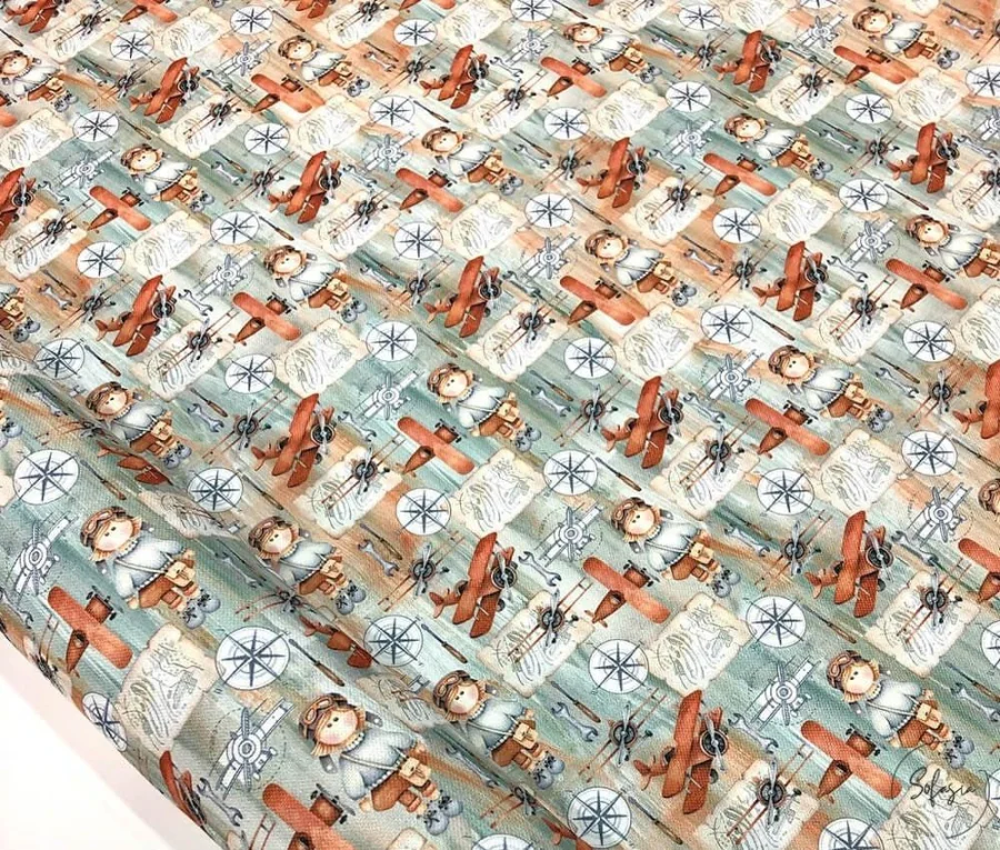 Children's Airplane Themed Upholstery Fabric Children's Airplane Themed Upholstery Fabric - Image 1