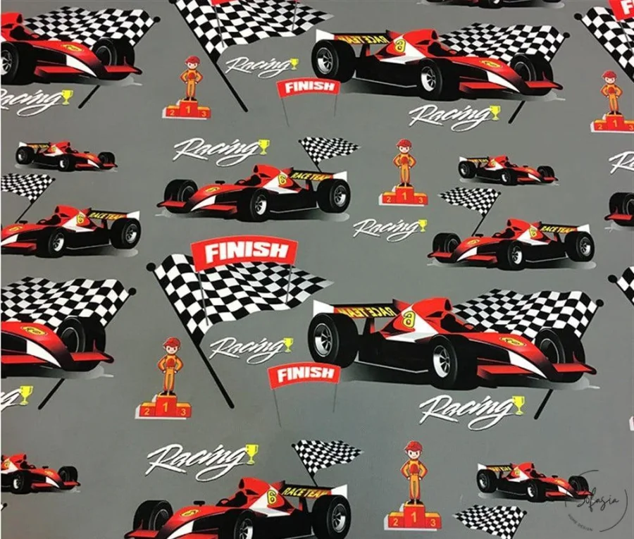 Children's Race Car Patterned Upholstery Fabric Children's Race Car Patterned Upholstery Fabric - Image 1