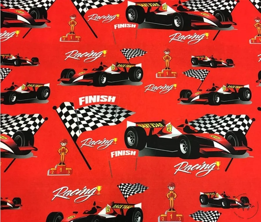 Children's Red Race Car Upholstery Fabric Children's Red Race Car Upholstery Fabric - Image 1