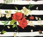 Curtain Fabric with Floral Bouquet Pattern on Stripes - Image 3