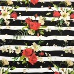 Curtain Fabric with Floral Bouquet Pattern on Stripes