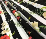 Curtain Fabric with Floral Bouquet Pattern on Stripes - Image 9