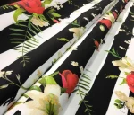 Curtain Fabric with Floral Bouquet Pattern on Stripes - Image 10