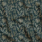 Elegant Flower Garden Patterned Navy Blue Floor Upholstery Fabric