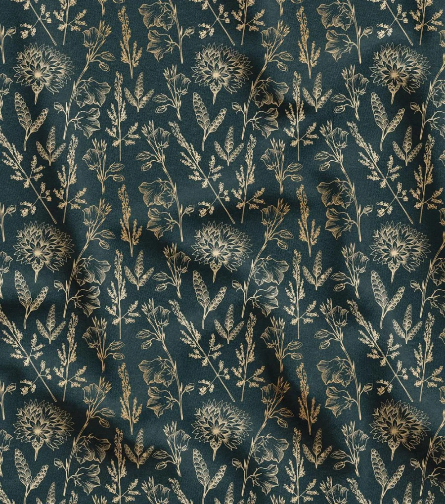 Elegant Flower Garden Patterned Navy Blue Floor Upholstery Fabric Elegant Flower Garden Patterned Navy Blue Floor Upholstery Fabric - Image 1