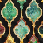 Gold-Outlined Colored Black Background Geometric Upholstery Fabric Model