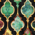 Gold-Outlined Colored Black Background Geometric Upholstery Fabric Model