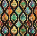 Gold-Outlined Colored Black Background Geometric Upholstery Fabric Model - Image 4