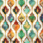 Gold-Outlined Colored Geometric Upholstery Fabric Model on a White Background