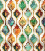 Gold-Outlined Colored Geometric Upholstery Fabric Model on a White Background