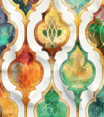 Gold-Outlined Colored Geometric Upholstery Fabric Model on a White Background - Image 4