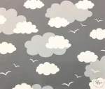 Gray and White Cloudy Curtain and Cover Fabric