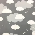 Gray and White Cloudy Curtain and Cover Fabric