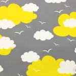Gray and Yellow Cloudy Children's Room Upholstery Fabric