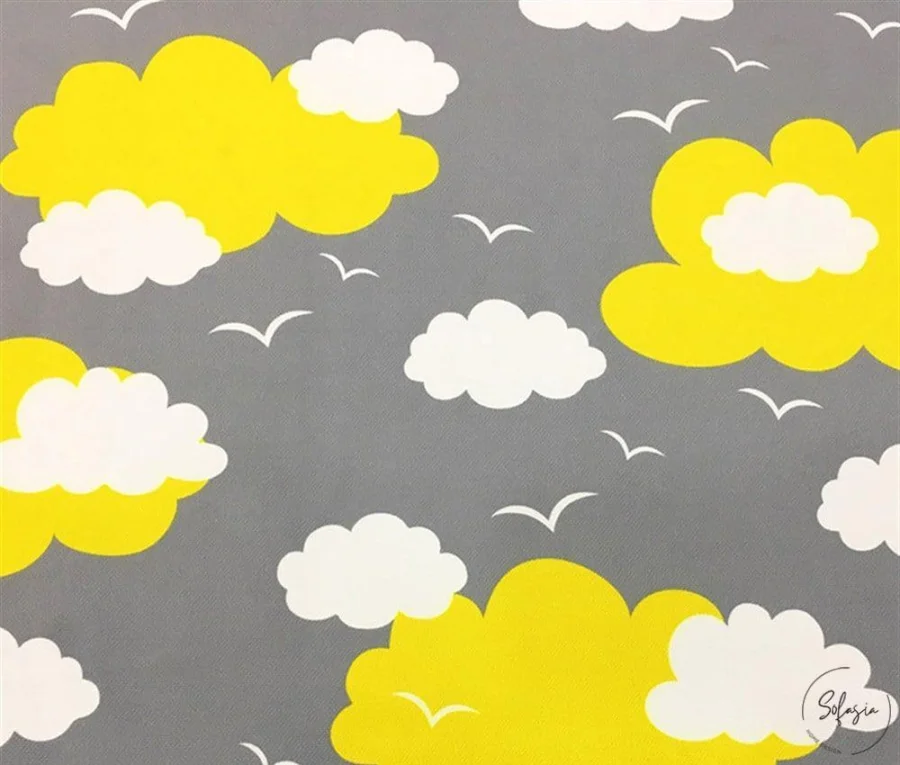 Gray and Yellow Cloudy Children's Room Upholstery Fabric Gray and Yellow Cloudy Children's Room Upholstery Fabric - Image 1