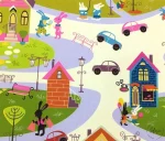 Houses and Cars Patterned Children's Curtain Fabric - Image 3
