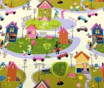 Houses and Cars Patterned Children's Curtain Fabric