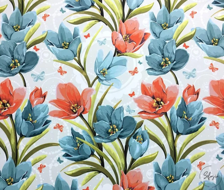 Light Background Upholstery Fabric with Large Floral Pattern Light Background Upholstery Fabric with Large Floral Pattern - Image 1