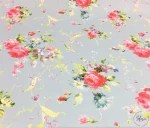 Light Blue Background Curtain Fabric with Pink Roses Pattern
