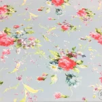 Light Blue Background Curtain Fabric with Pink Roses Pattern