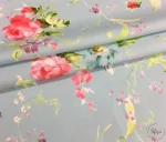 Light Blue Background Curtain Fabric with Pink Roses Pattern - Image 6