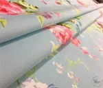 Light Blue Background Curtain Fabric with Pink Roses Pattern - Image 7