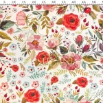 Light-colored floral patterned upholstery fabric.