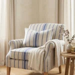Linen Effect Blue Striped Fabric