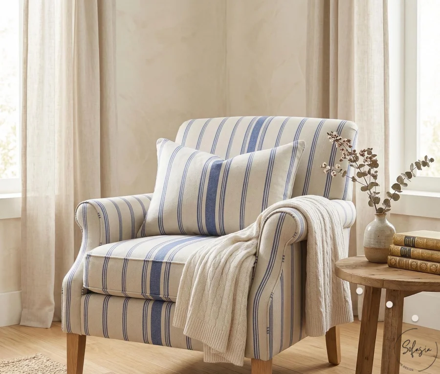 Linen Effect Blue Striped Fabric Linen Effect Blue Striped Fabric - Image 1