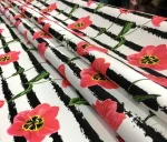 Pink Violet Patterned Upholstery Fabric with Black Stripes - Image 7