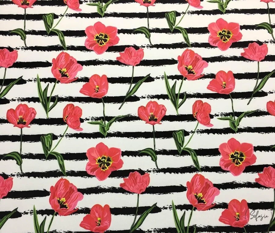 Pink Violet Patterned Upholstery Fabric with Black Stripes Pink Violet Patterned Upholstery Fabric with Black Stripes - Image 1